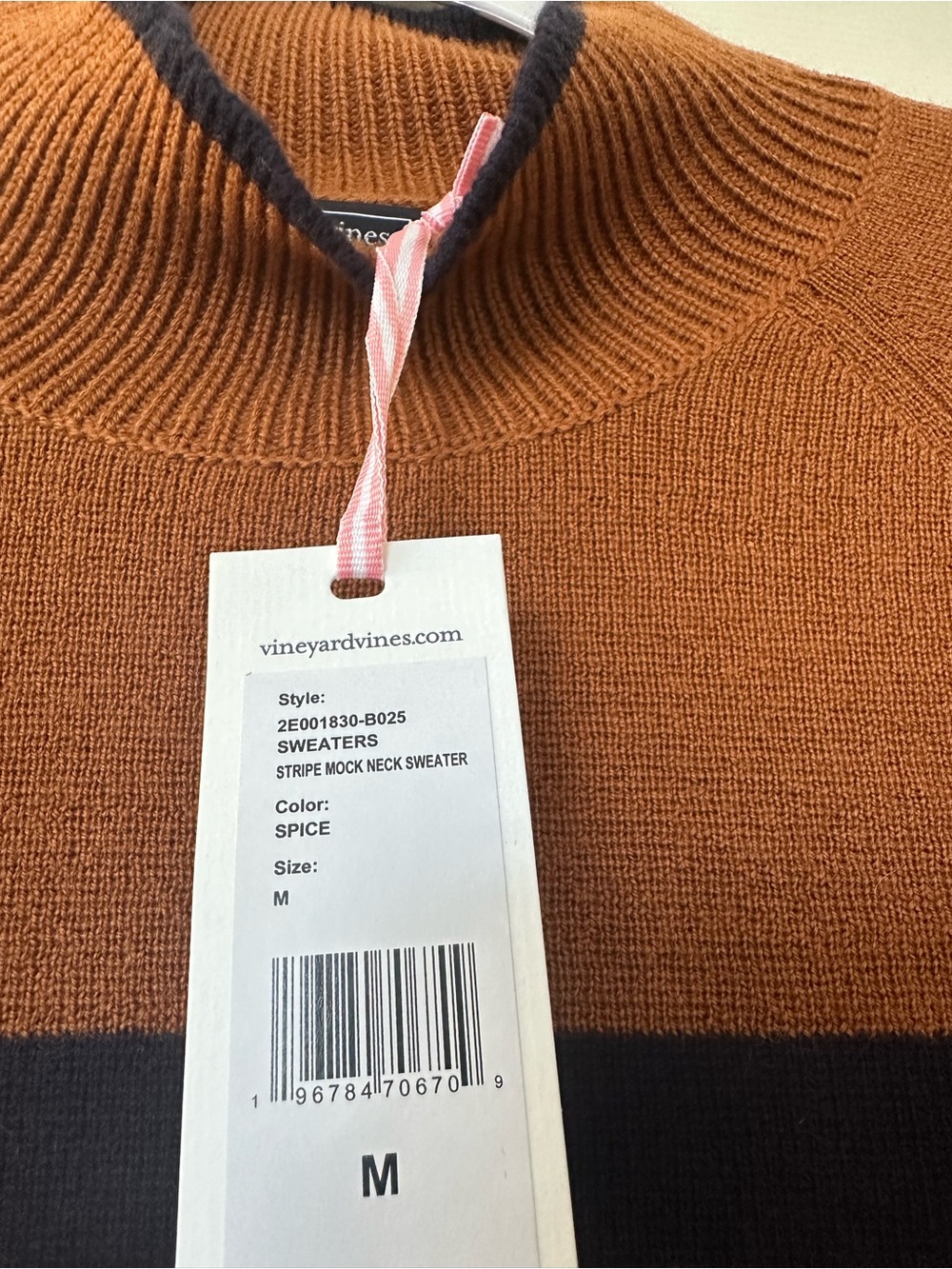 NWT Vineyard Vines Cashmere Merino Blend Brenton Stripe Mock Neck Sweater Spice - Picture 4 of 6